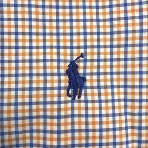 Ralph Lauren Gingham Button Down Shirt Men Medium Orange Blue Prep Preppy Office